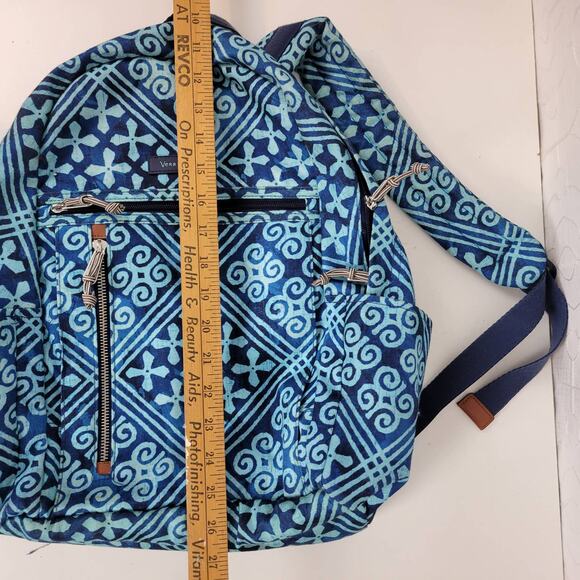 Vera Bradley Lighten Up Grand Cuban Tiles Womens Backpack Blue Laptop Bag - Picture 6 of 14